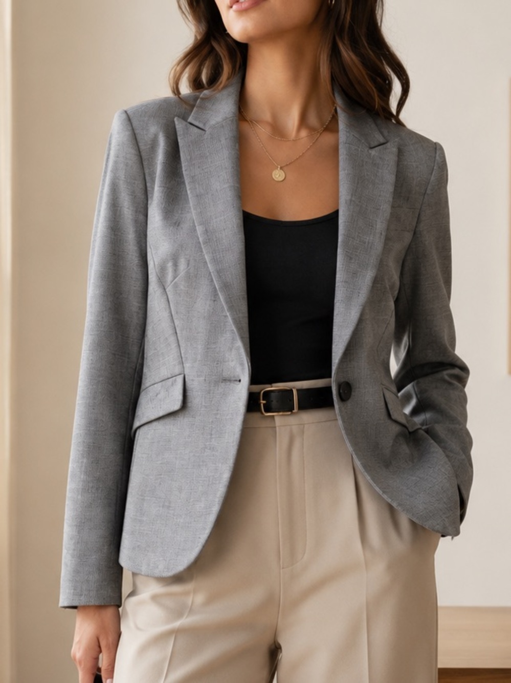Express Gray Tailored Women's Blazer - Single-Button Notch Lapel Size 6